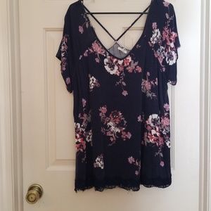 Navy blue floral blouse